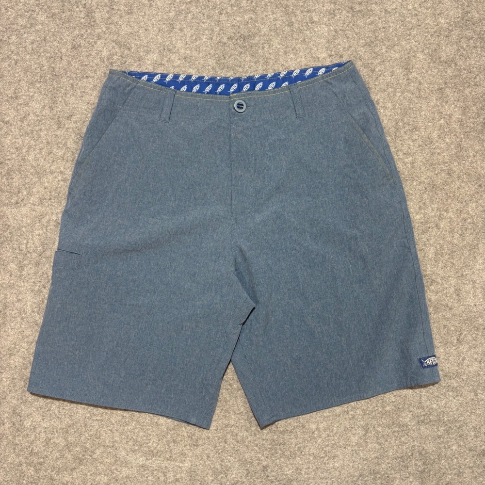 AFTCO Mens Hybrid Fishing Shorts Blue Heathered Utility Pockets Size 30